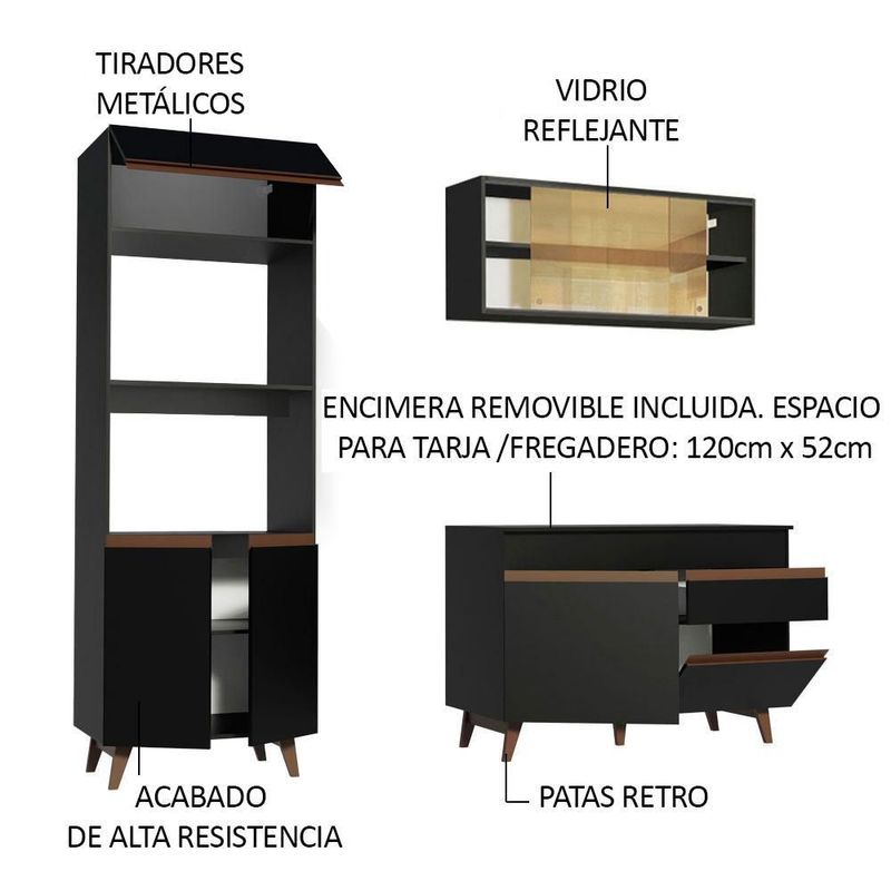 Cocina integral completa modular madesa reims 190cm negro 03