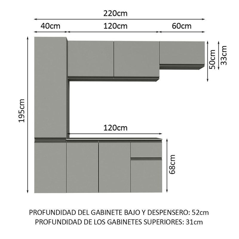 Cocina integral completa modular madesa nice 220cm gris 03