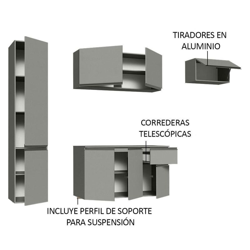 Cocina integral completa modular madesa nice 220cm gris 03