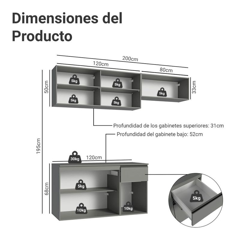 Cocina integral completa modular madesa nice 200cm gris 04