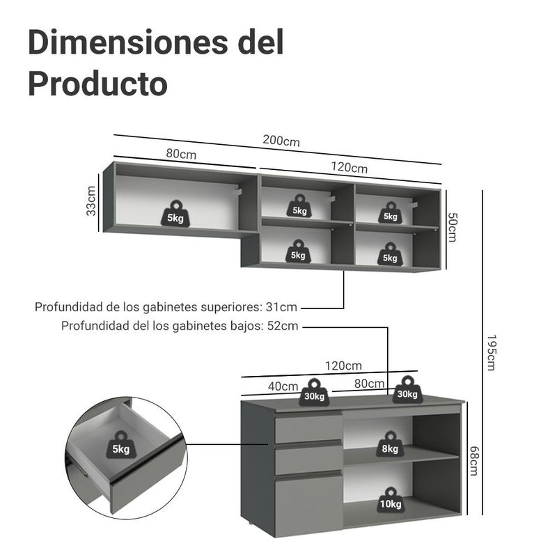 Cocina integral completa modular madesa nice 200cm gris 07
