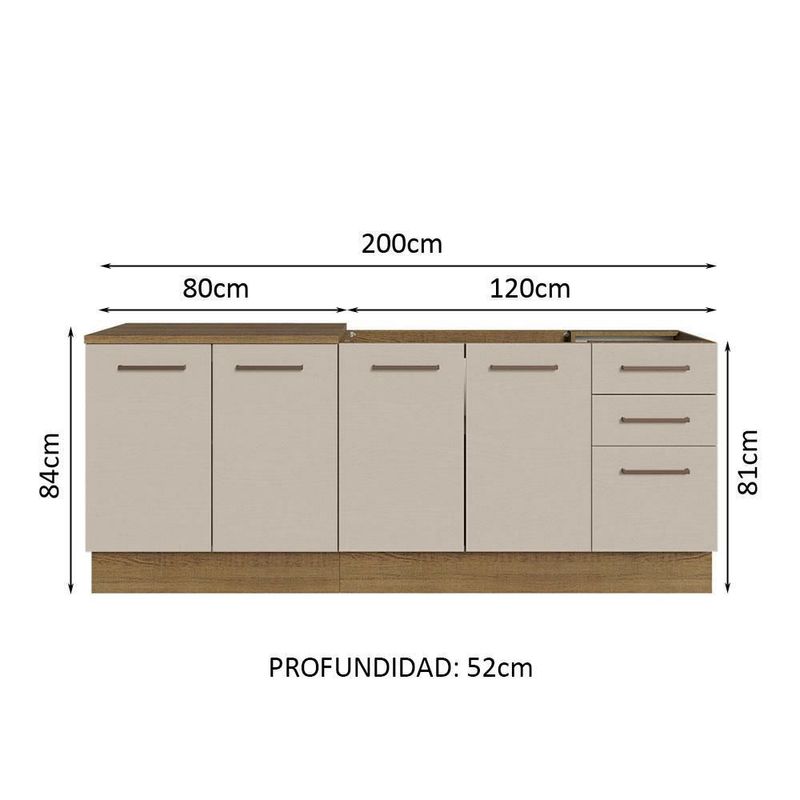 Mueble de cocina madesa madesa agata con tarja 200cm mc