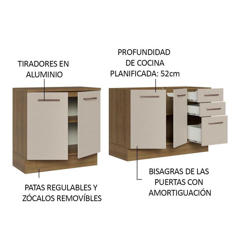 Mueble de cocina madesa madesa agata con tarja 200cm mc
