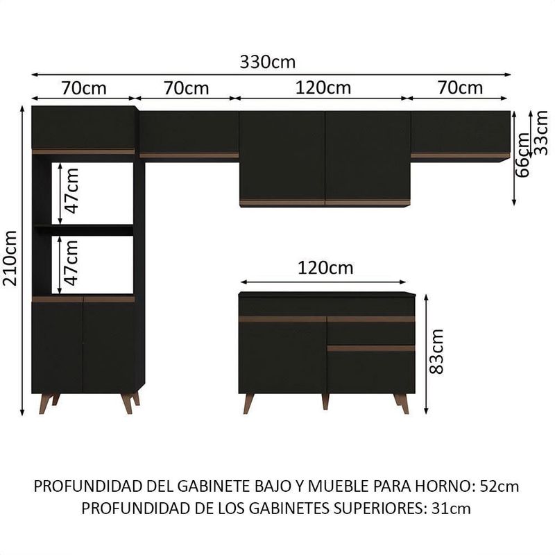 Cocina integral completa modular madesa reims 330cm negro 02