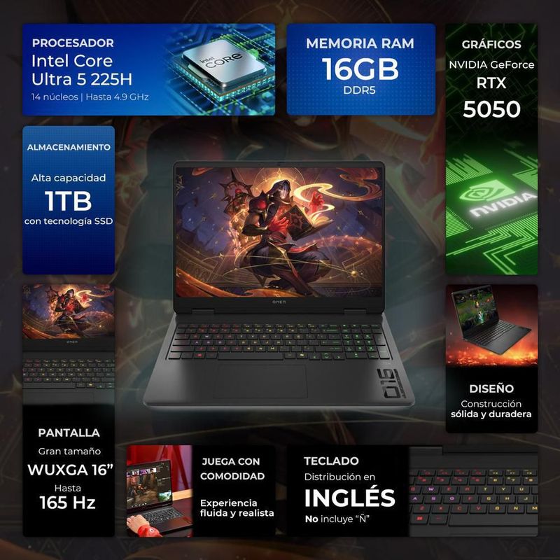 Laptop gamer hp omen rtx 5050 core ultra 5 16gb ddr5 1tb