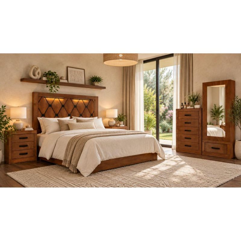 Recamara King Size Gales 5 Piezas Encino Kessa Muebles