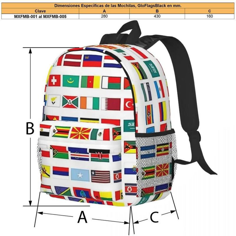 Mochila con Estampado mundial MXFMB-002 GloFlagsBlack Mochila con Estilo internacional