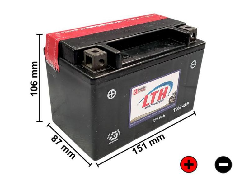 MOTOBATERIA DE GEL LTH 12V 8AMP 120CCA MODELO TX9-BS