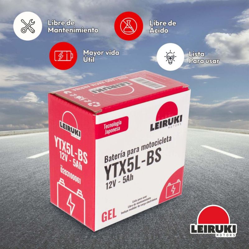 Bateria Gel Moto YTX5L-BS Fz2.0 Xr150 Cb160 Ns160 Leiruki