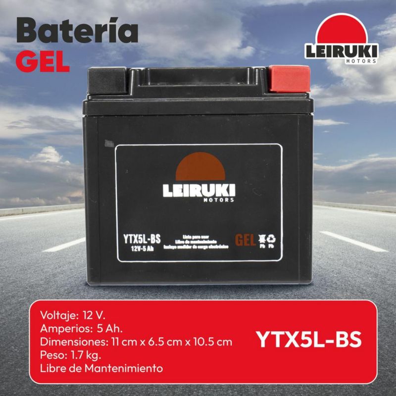 Bateria Gel Moto YTX5L-BS Fz2.0 Xr150 Cb160 Ns160 Leiruki