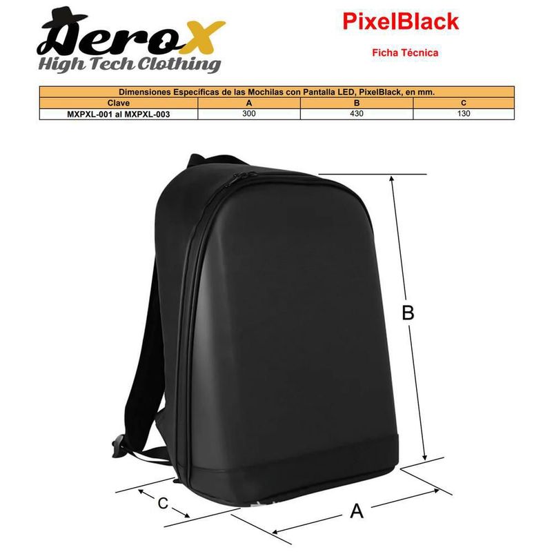 Mochila LED MXPXL-002 PixelBlack Bolsa Impermeable