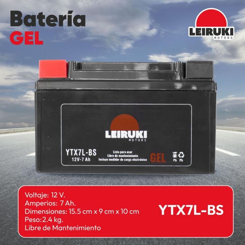 Bateria Gel Moto YTX7L-BS Cargo150 Mt03 Twister125 Leiruki