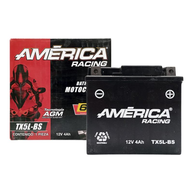 BATERIA DE GEL AMERICA AGM 12V 4AMP MOTO MODELO TX5L-BS