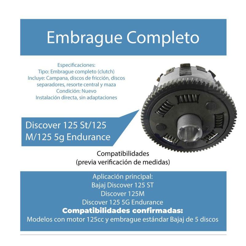 Embrague Completo para Discover 125 ST / 125M / 125 5G – Marca Endurance