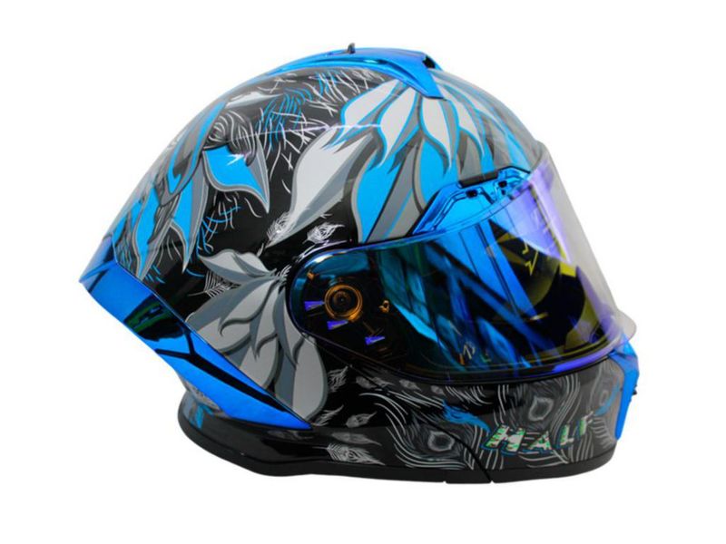 Casco Para Moto Abatible Alebrije Half Gris Doble Visor Revo Azul Transparente Lente Humo Certificado Dot Talla M