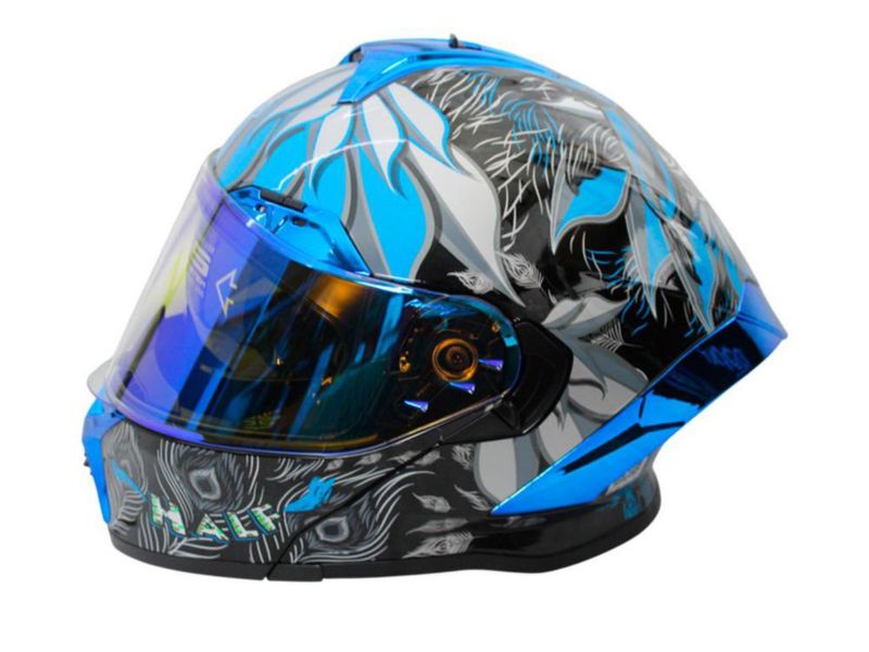 Casco Para Moto Abatible Alebrije Half Gris Doble Visor Revo Azul Transparente Lente Humo Certificado Dot Talla M