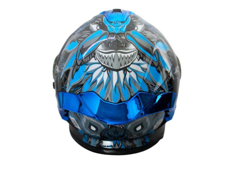 Casco Para Moto Abatible Alebrije Half Gris Doble Visor Revo Azul Transparente Lente Humo Certificado Dot Talla M