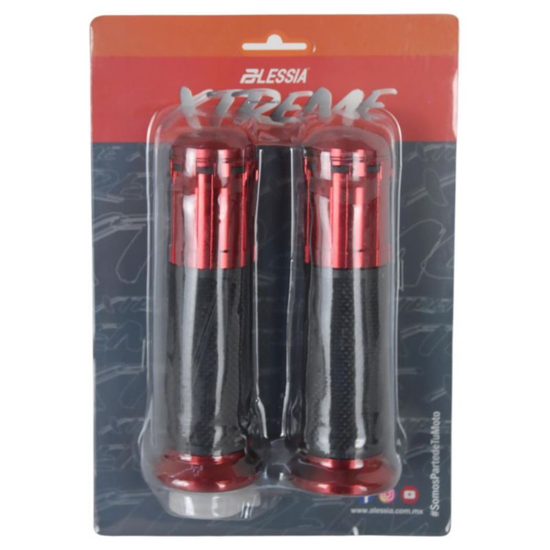 Puños Para Moto pvc Antiderrapante Base y Punta Aluminio Rojo c/tubo Movil Manubrio 7/8