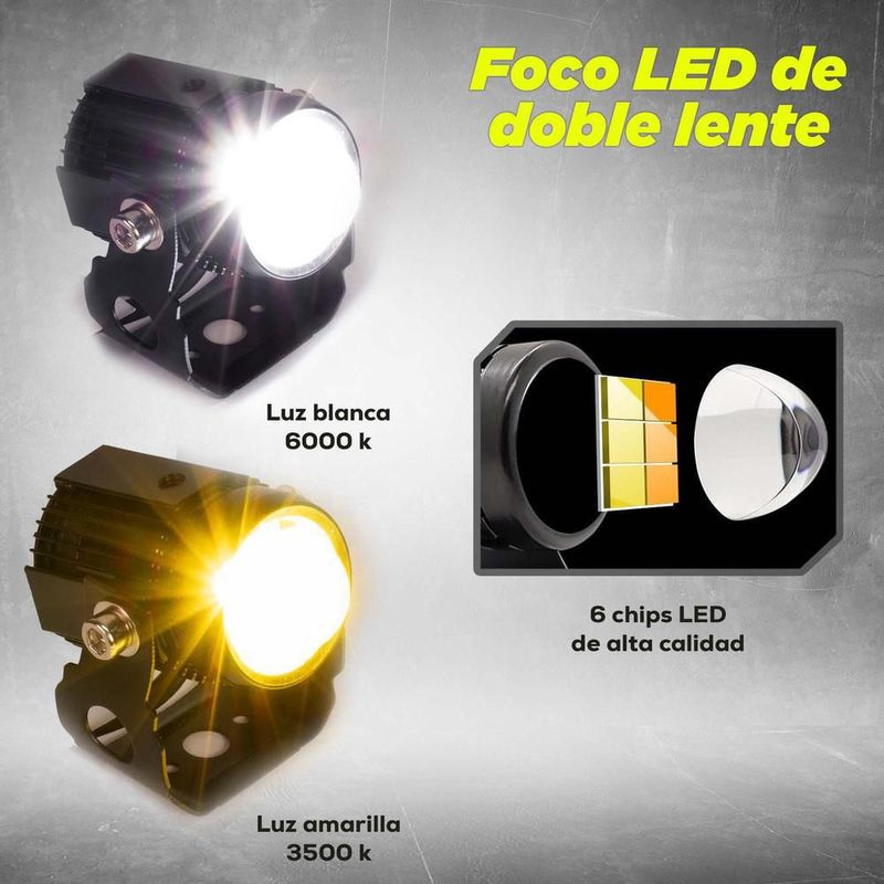 Faros auxiliares para motocicleta laser con base luz blanca y amarilla kinlley