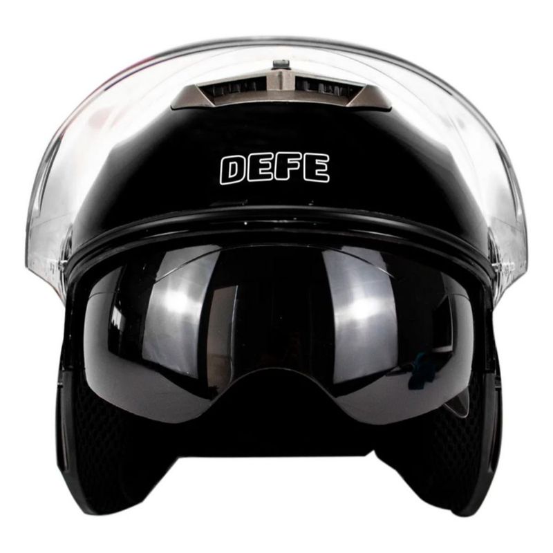 Casco Motocicleta Abierto 3/4 Visera Doble Hd Abatible Dot Negro Brillante Grande