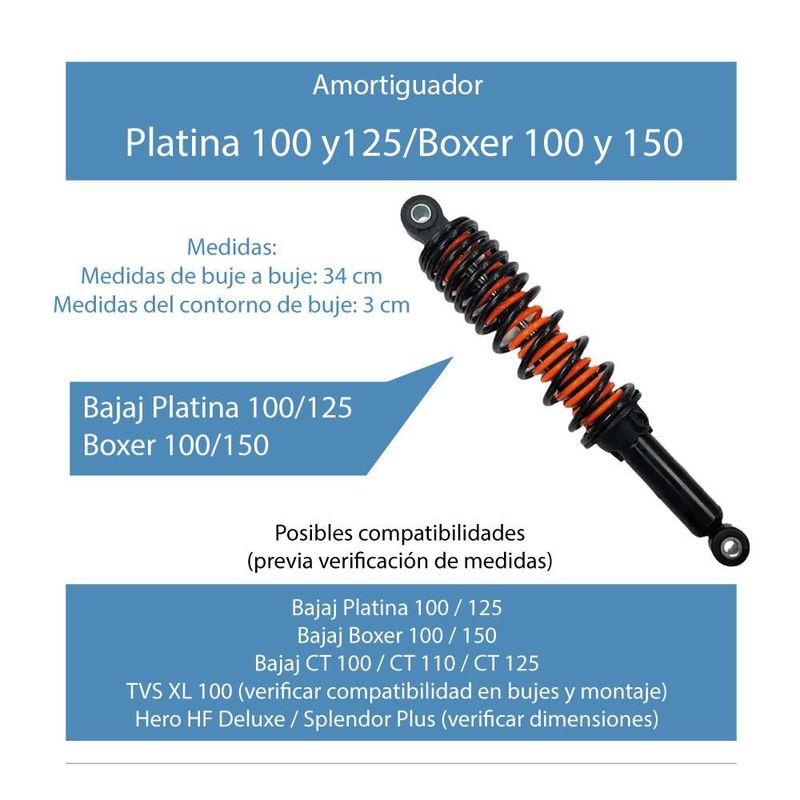 Amortiguador Trasero para Bajaj Platina 100/125 y Boxer 100/150 – Marca Endurance.