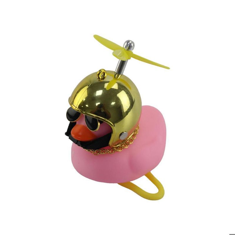 Pato decorativo rosa con casco cromado amarillo