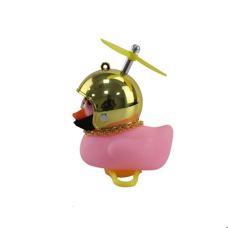 Pato decorativo rosa con casco cromado amarillo