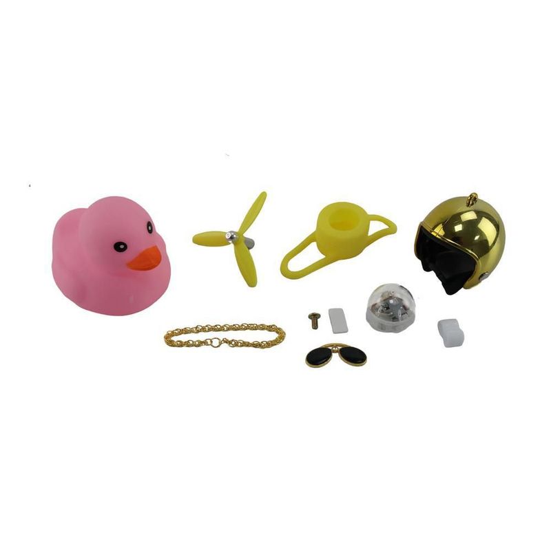 Pato decorativo rosa con casco cromado amarillo