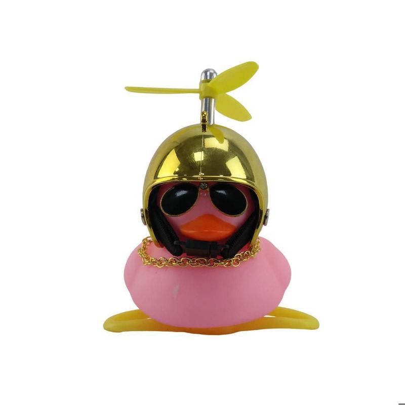 Pato decorativo rosa con casco cromado amarillo