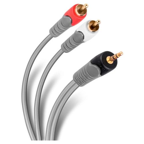 Cable Gris Reforzado Plug 3.5mm A 2 Plug Rca 1.8m Teatro Steren