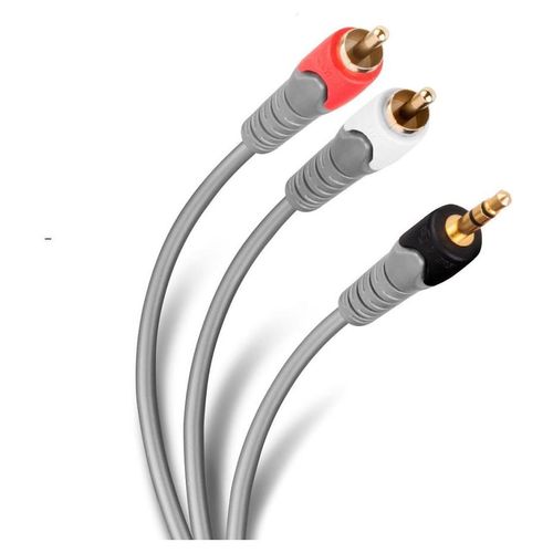 Cable Gris Reforzado Plug 3.5mm A 2 Plug Rca 3.6m Teatro Steren