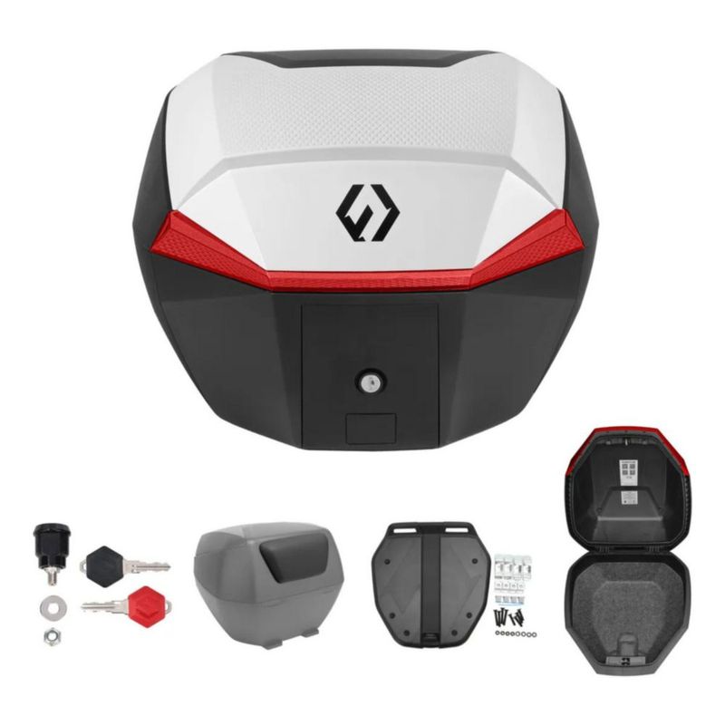 Baul Para Motos Furchtlos 35 Litros Shield Top Case S Blanco Rojo