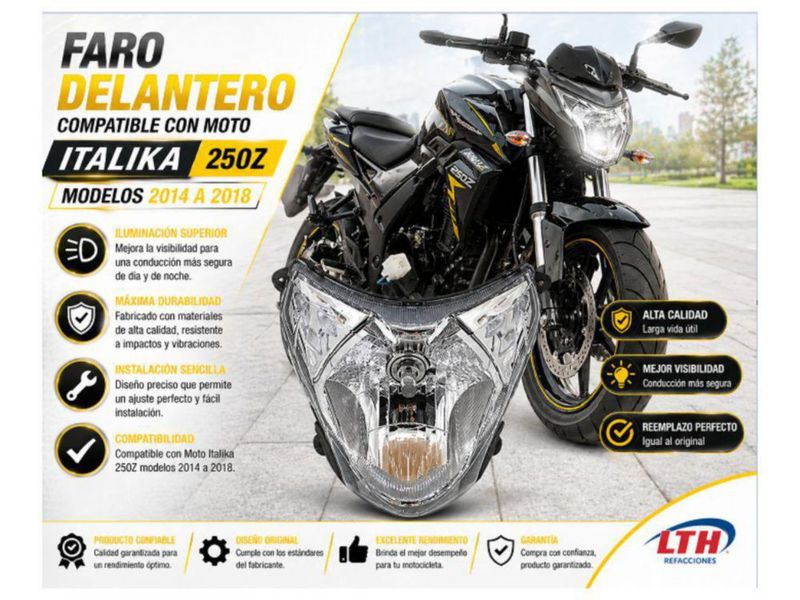Faro Moto Italika 250 Z Negra 2014 AL 2018 12 v