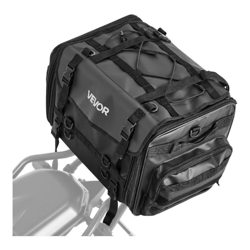 VEVOR Bolsa de Cola para Motocicleta, expandible de 40L a 60L - Bolsa de asiento trasero de motocicleta con cubierta impermeable para lluvia - Negra