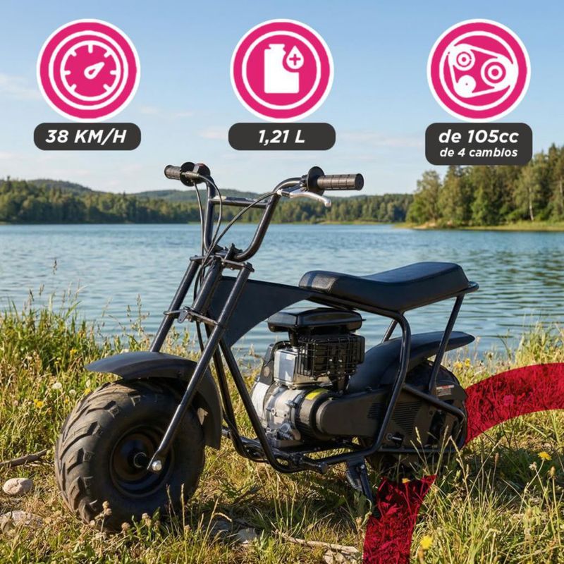 Mini Moto Cross 4 Tiempos Offroad Vanlig Freno De Disco Motor 105 Cc Transmisión Automática Todo Terreno Gasolina Neumáticos Baja Presión Negra