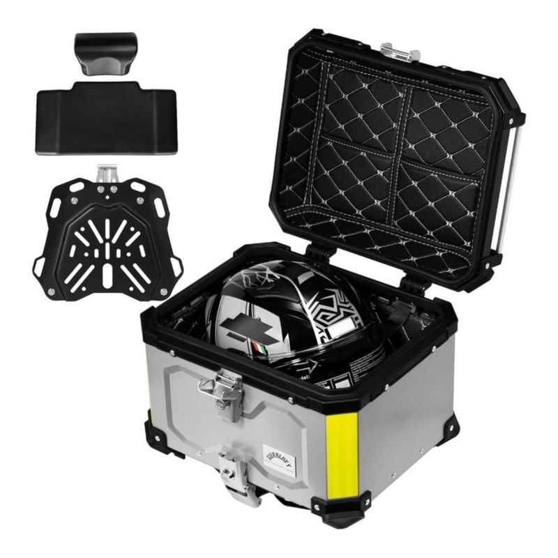 GURBLOFY Maletero Porta Equipaje - Caja para Motocicleta de 45L, Caja Trasera de Aluminio - soporte universal - Sistema Antirrobo, Impermeable - Plata