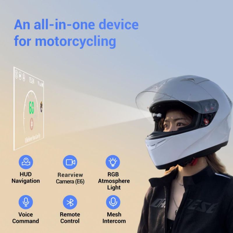 HUD para casco de motocicleta MOTOEYE E6+ con Bluetooth GPS y cámara
