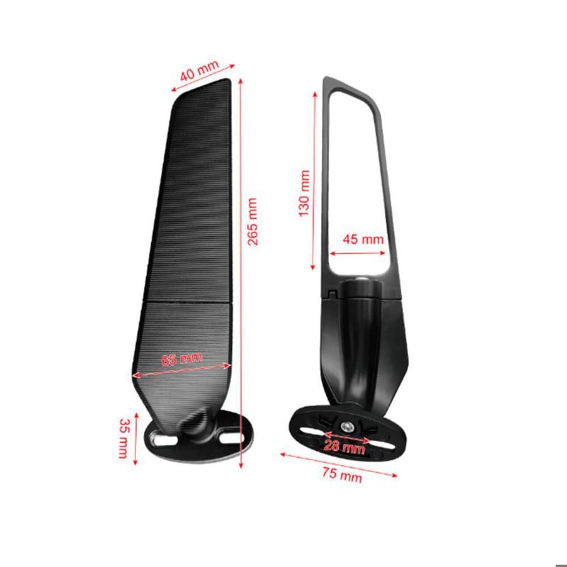 Espejo tipo aleron largo 265mm base 2 tornillos negro set
