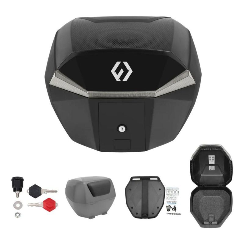 Baul Para Motos Furchtlos 35 Litros Shield Top Case S Luxe Negro Plata
