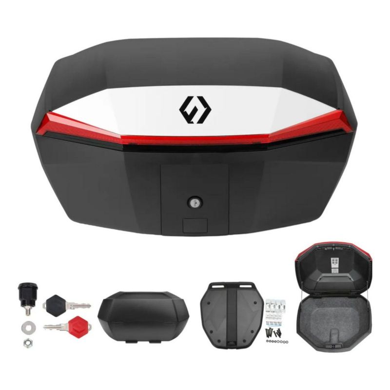 Baúl Top Case Para Motos Furchtlos Shield L 48 Litros Blanco Rojo Rider One