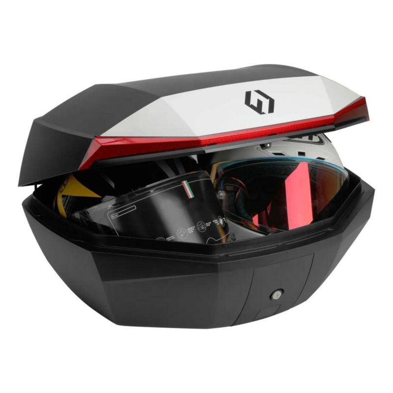 Baúl Top Case Para Motos Furchtlos Shield L 48 Litros Blanco Rojo Rider One
