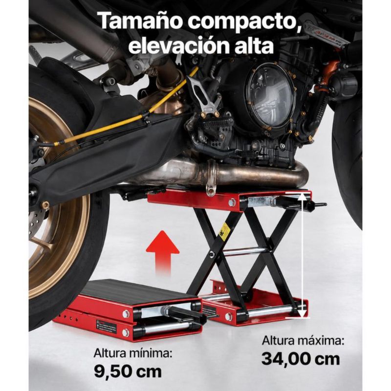 VEVOR Elevador de Motocicleta 1000 LBS Gato de Tijera Ajustable con Plataforma Ancha y Seguro - Rojo