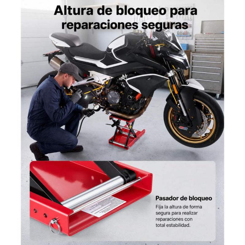 VEVOR Elevador de Motocicleta 1000 LBS Gato de Tijera Ajustable con Plataforma Ancha y Seguro - Rojo