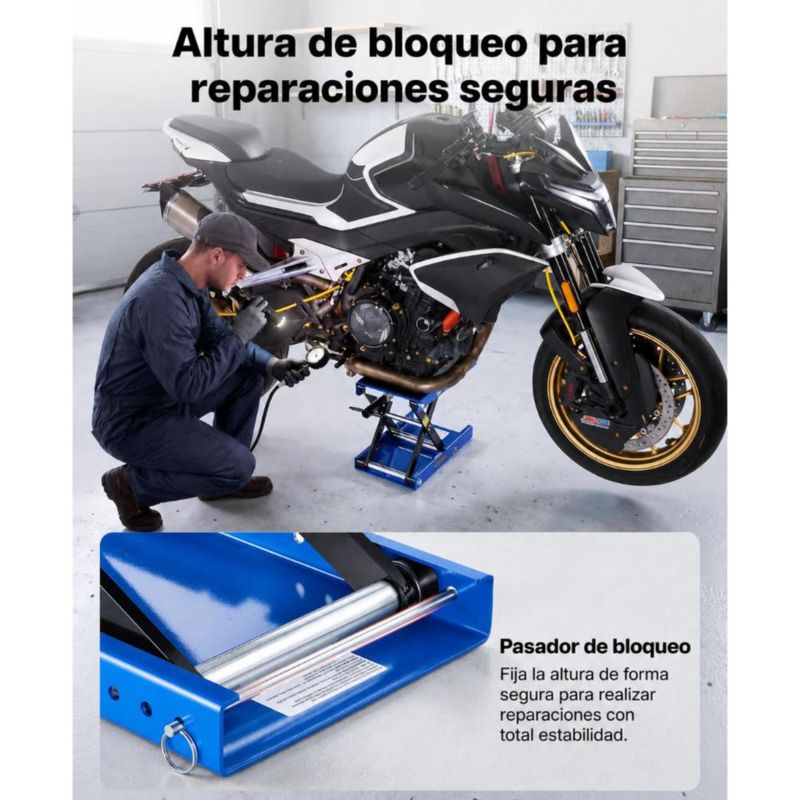 VEVOR Elevador de Motocicleta 1000 LBS Gato de Tijera Ajustable con Plataforma Ancha y Seguro - Azul