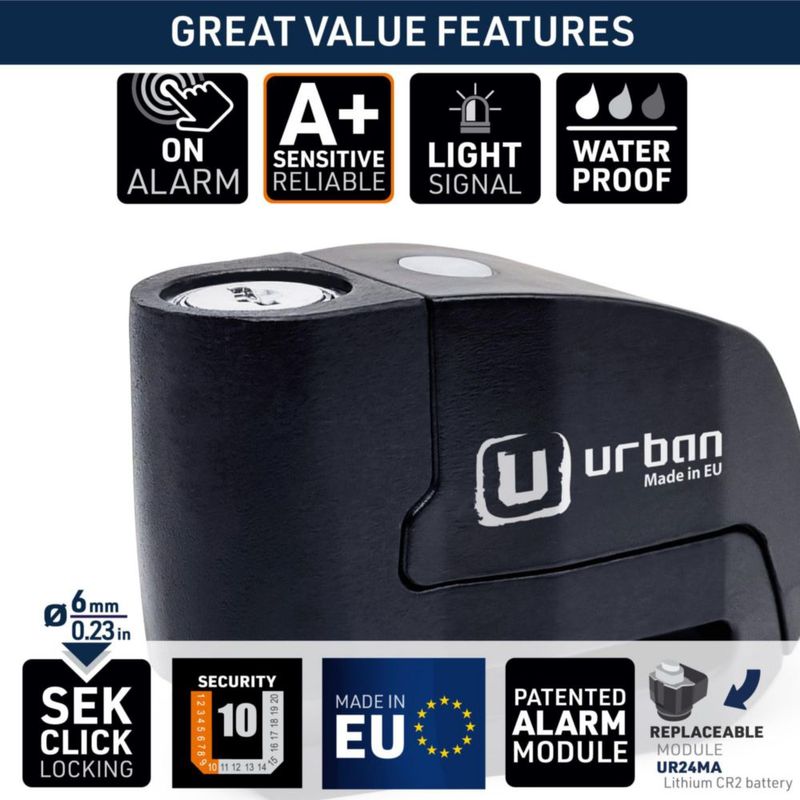 Candado de disco UR6B 120 dB impermeable con alarma – Urban