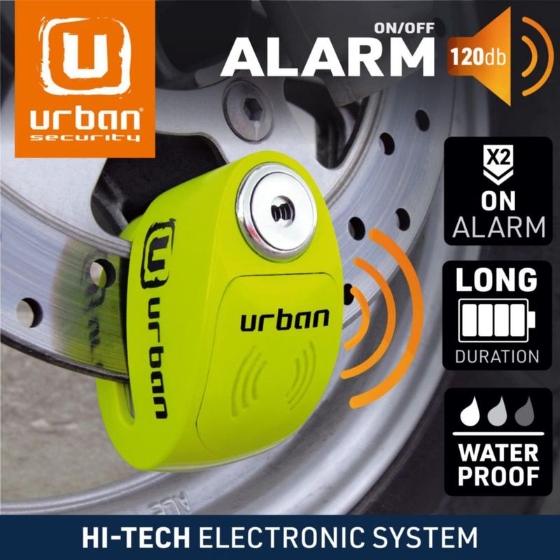 Candado de disco urban UR906X con alarma impermeable de 120 dB y cable