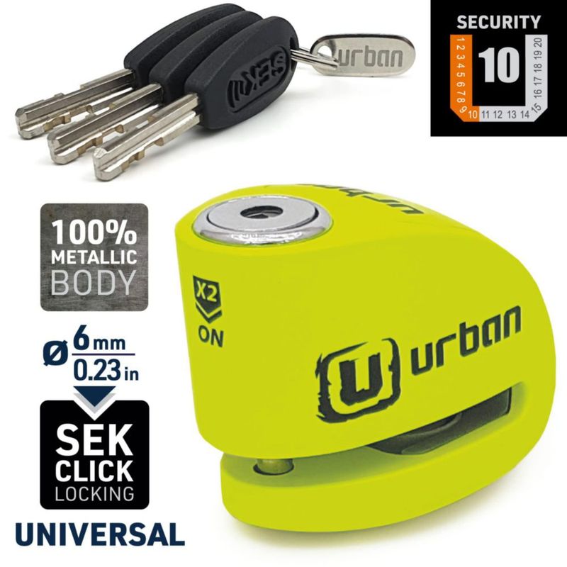 Candado de disco urban UR906X con alarma impermeable de 120 dB y cable
