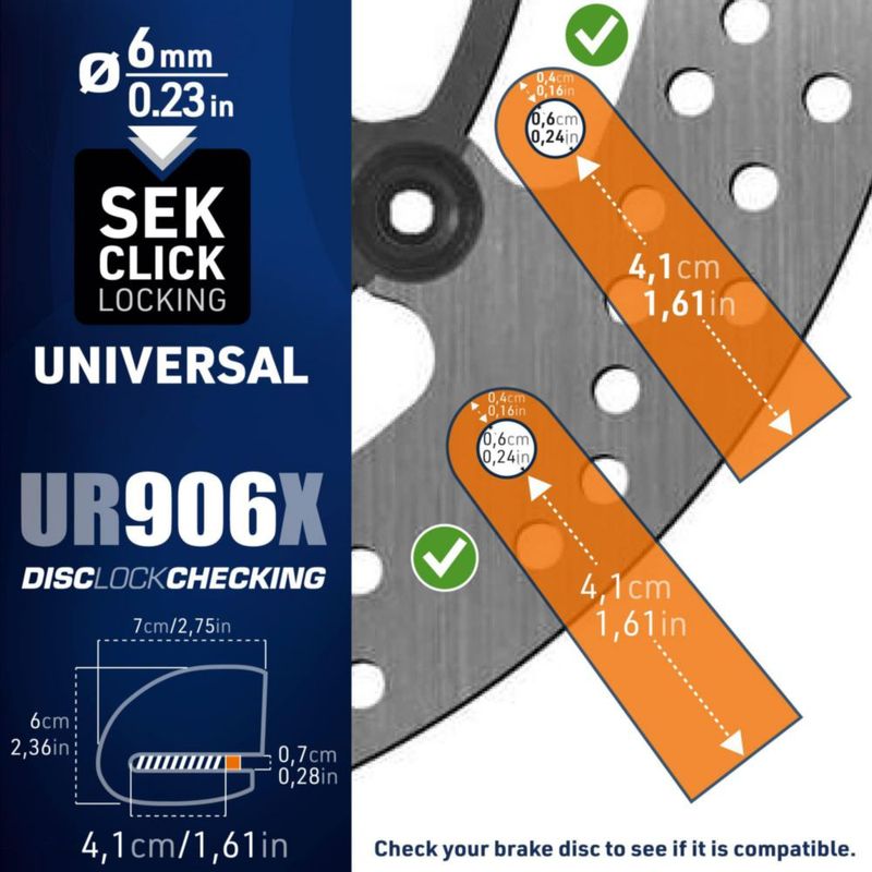 Candado de disco urban UR906X con alarma impermeable de 120 dB y cable