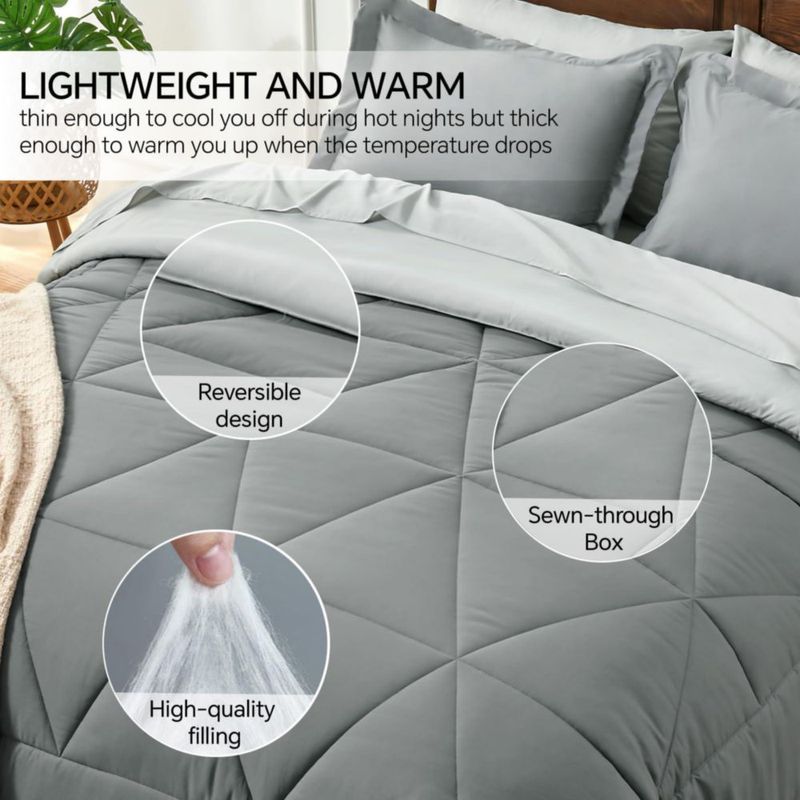 Juego de ropa de cama BEDELITE Twin XL de 5 piezas gris reversible