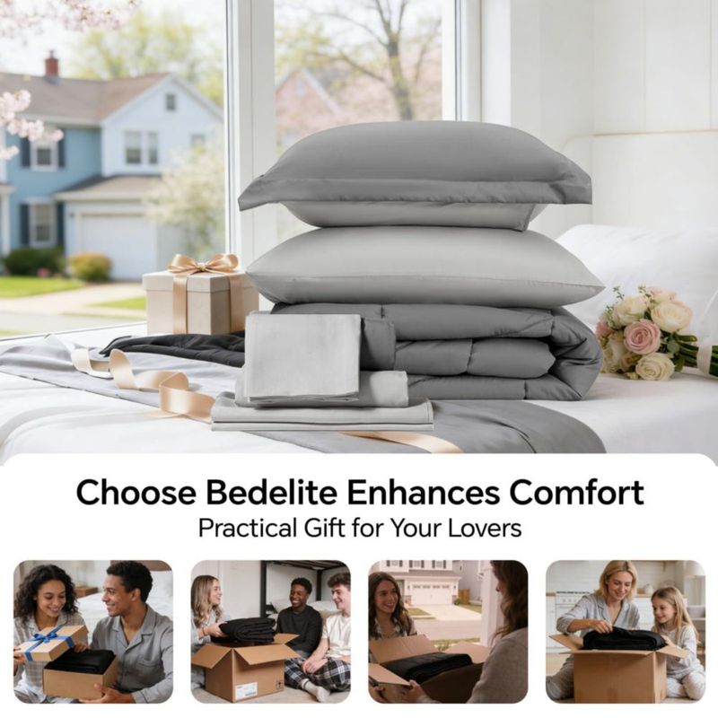 Juego de ropa de cama BEDELITE Twin XL de 5 piezas gris reversible